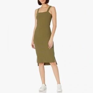 The Drop Amelia Square-Neck Strappy Bodycon Midi Dress | Olive Green | Size M